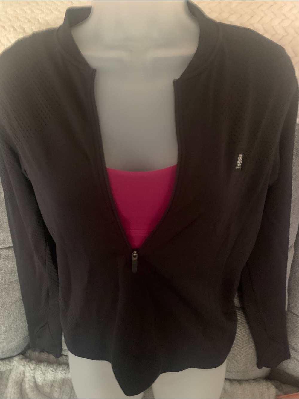 Lululemon Black Zip Front Jacket with Fuchsia Pink Layered sports bra